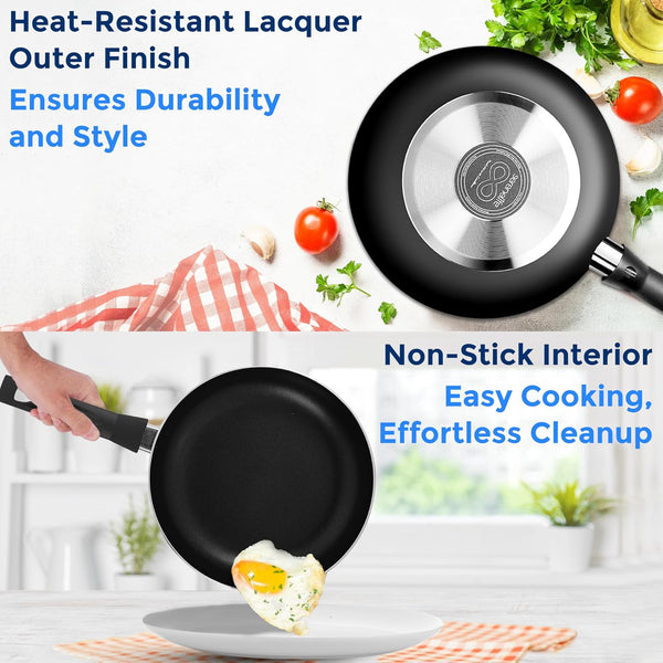 Kitchenware Pots & Pans Basic Kitchen Cookware, Black Non-Stick Coating Inside, Heat Resistant Lacquer (11-Piece Set), One Size, Black4