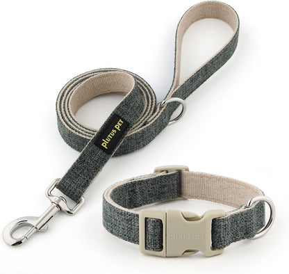 Plutus Pet Cotton Hemp Dog Collar and Leash Set, Adjustable Collar for Small, Medium, and Large Dogs, Heavy Duty and Soft on Skin, Lavender, S17
