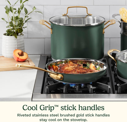 Cookware Set, 11 Piece Stainless Steel Cookware Pots and Pans, Home and Kitchen Durable Stainless Steel for Everyday Cooking, Matte Thyme, MT89G-115