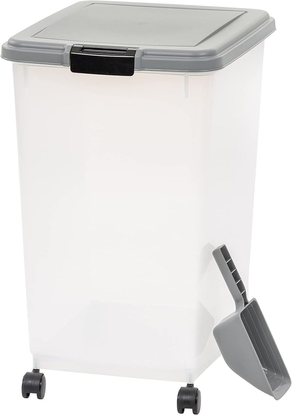 Amazon Basics Airtight Pet Food Storage Container with Scoop, BPA Free, Removable Wheels, 69 QT, Gray1