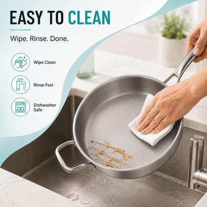 Titanium Frying Pan Pure with Lid, Uncoated Hammered Deep Skillet for Cooking, PFAS/PFOA/PTFE Free Nonstick Cookware, Scratch Resistant, for Induction & Gas, Oven, Dishwasher Safe,9.44In6
