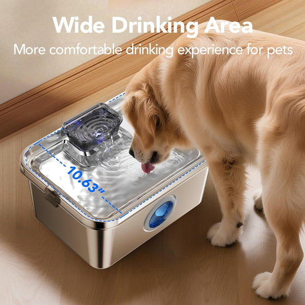 PETIMI Dog Water Fountain, 3 Gallons Stainless Steel Dog & Cat Water Fountain, Large Pet Water Fountain for Multiple Pets, Ultra Silent, Wide Mouth, Safety Lock, 3 Filters Included, Smart Water Pump8