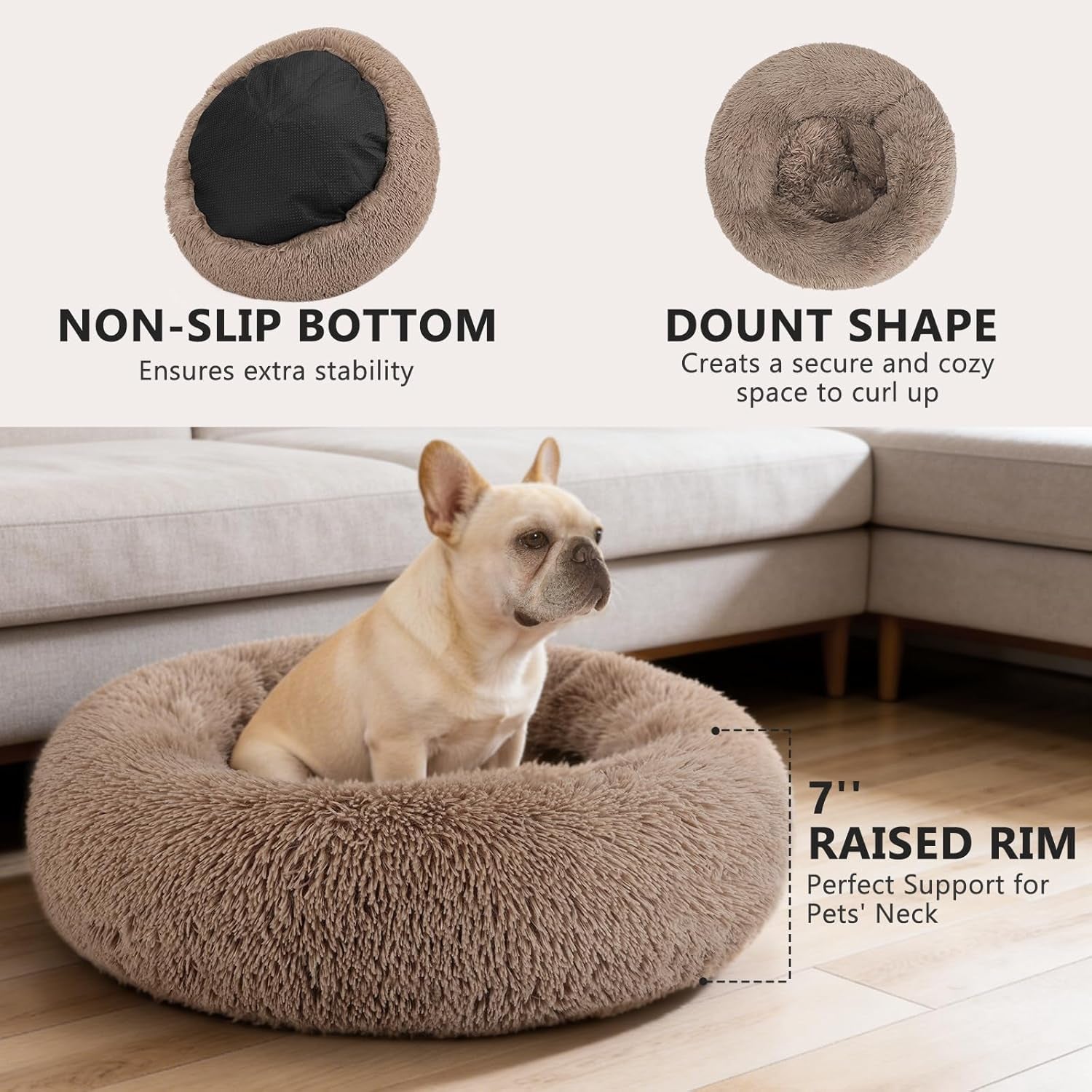 mixjoy-orthopedic-dog-bed-comfortable-donut-cuddler-round-pet-beds-ultra-soft-washable-dog-and-cat-cushion-20-23-30-23-brown