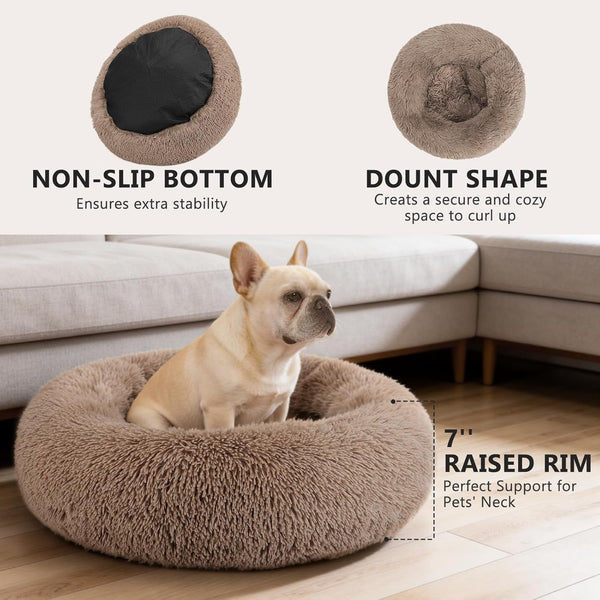 MIXJOY Orthopedic Dog Bed Comfortable Donut Cuddler round Pet Beds Ultra Soft Washable Dog and Cat Cushion (20''/23''/30'') (23'', Brown)2