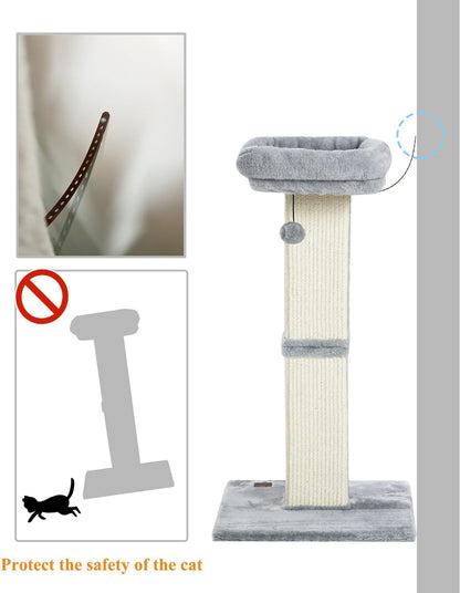 Karolpar 32" Cat Scratching Post for Indoor Cats, Sisal Cat Scratcher with Plush Perch, Large Scratch Post with Bed, Removable Cover, Sisal Fabric,Light Grey | Natural Sisal Cat Scratcher Tower, Large Scratch Post with Bed, Cat Tree with Removable Cover7