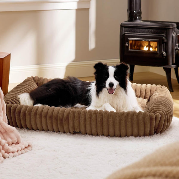 Bedsure Comfyfleece™ Cute Dog Bed for Small Medium Dogs Washable,25In Cream | Furry Puppy Beds,Square Rectangle Orthopedic Corduroy Aesthetic Pet Beds,Removable Zipper Cover,Non-Slip Bottom,Up to 15 Lbs22