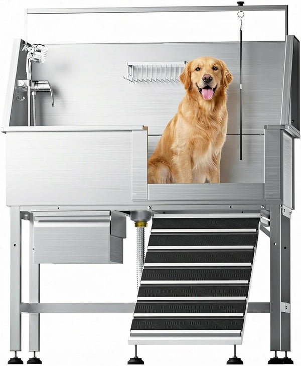 38" Stainless Steel Dog Washing Station Professional Dog Bath(38In) | Seamless Soaking Tub,Non-Slip & Leak-Proof,Bottom Storage Shelf & Hair Catcher,Pet Grooming for Small & Medium Dogs12