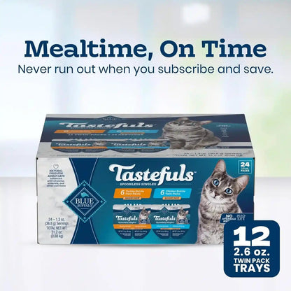 Blue Buffalo Tastefuls Paté Spoonless Single Wet Cat Food Variety Pack (Chicken & Turkey), Made with Natural Ingredients Enhanced with Minerals & Other Nutrients, 2.6-Oz. Twin-Pack Trays (12 Count)10