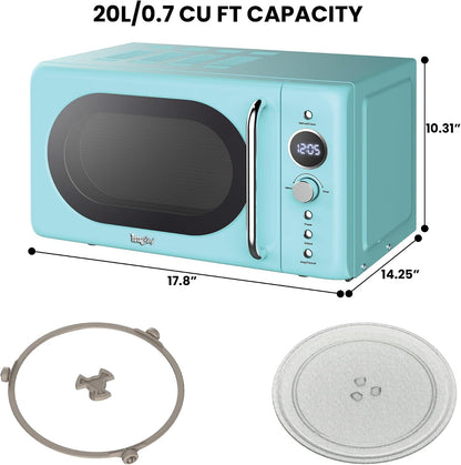 Retro Microwave Oven | 20L / 0.7 Cu Ft | Quick Start & Defrost by Weight/Time | 8 Pre-Set Cooking Modes for Coffee, Rice, Pasta, Potato, Reheat, Fish, Pizza, Popcorn | 700W | Blue6