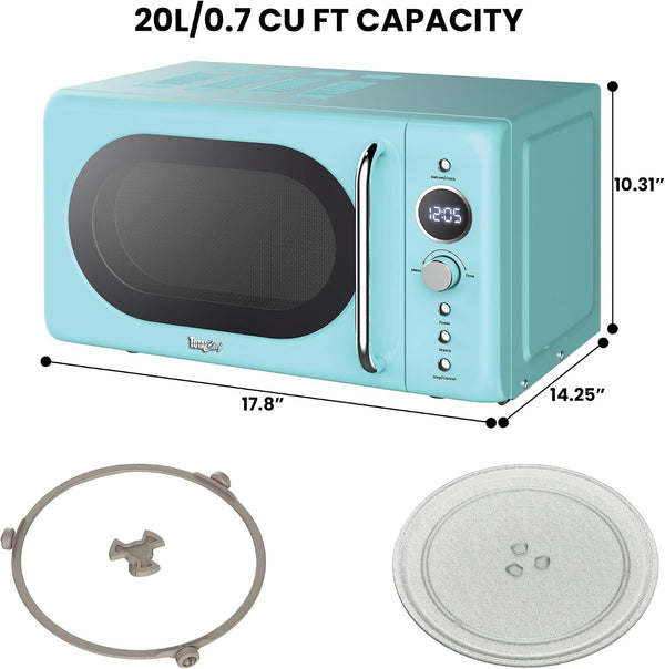 Retro Microwave Oven | 20L / 0.7 Cu Ft | Quick Start & Defrost by Weight/Time | 8 Pre-Set Cooking Modes for Coffee, Rice, Pasta, Potato, Reheat, Fish, Pizza, Popcorn | 700W | Blue6