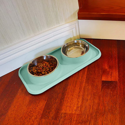 L.D.Dog Cat Food Bowls, Cat Bowls Non-Skid and Non-Spill Silicone Pads with PP Stand, Removable Stainless Steel Food and Water Dishes for Cats, Small Size Dogs3