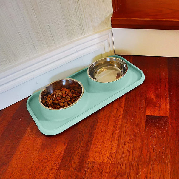 L.D.Dog Cat Food Bowls, Cat Bowls Non-Skid and Non-Spill Silicone Pads with PP Stand, Removable Stainless Steel Food and Water Dishes for Cats, Small Size Dogs3