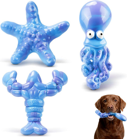 Oceanbone 3 Pack Rock-Hard Nylon Dog Chew Toys for Aggressive Chewers, Indestructible Dog Toys, Bacon Flavor Chew Bones for Large Dogs 20-90 Lbs, Heavy Duty, Long-Lasting, Keeps Dogs Busy (XL Ocean)11