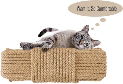 Aoneky Natural Sisal Hemp Rope for Cat Scratching Post Replacement, 1/4 Inch Refurbishment Cord to Repair Cat Tree, Tower & Protect Furniture, 66 FT8