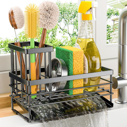 Sink Caddy Sponge Holder for Kitchen with Brush Holder and Stainless Steel Self Drain Tray, Rustproof Kitchen Sink Organizer for Sponge, Soap Dispenser Storage Accessories9