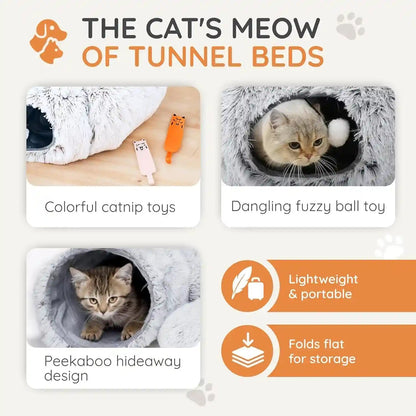 3-In-1 Cat Tunnel Bed – Cat Tunnels & Cat Beds for Indoor Cats with Catnip Toys – Cat Bed Cave & Peekaboo Cat Hideaway – Foldable Interactive Cat, Kitty & Kitten Toys3