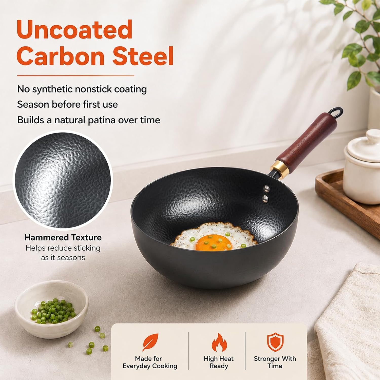 8-inch-carbon-steel-wok-with-lid-flat-bottom-gas-and-induction-hammered-carbon-steel-1-6-qt-capacity-removable-beechwood-handle-uncoated-for-noodles-eggs-sauces-and-1-2-servings