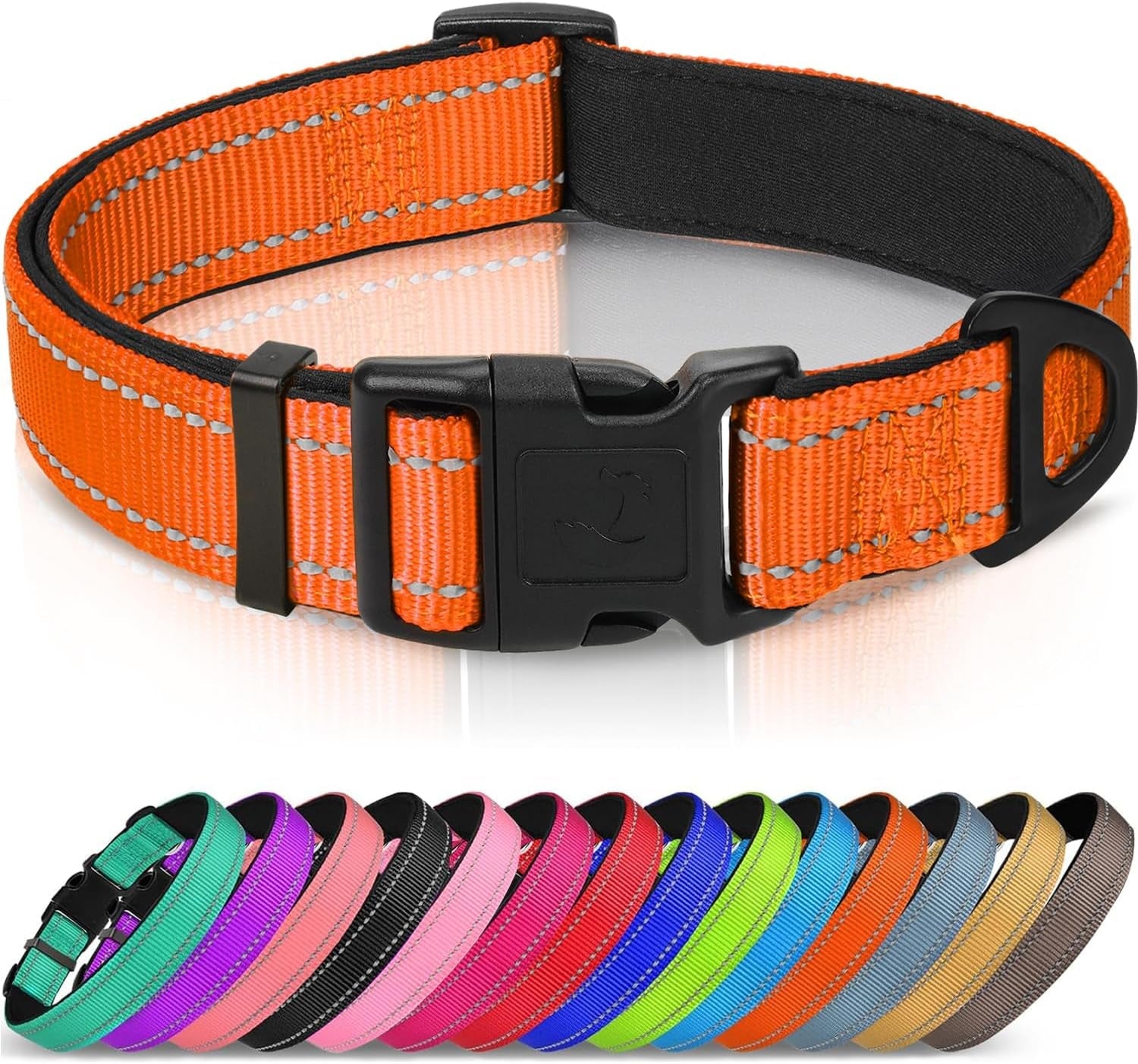 joytale-reflective-dog-collar-adjustable-neoprene-padded-teal-l-breathable-nylon-for-large-dogs-no-chafing-on-walks-and-outdoor-hikes-tear-resistant-webbing-metal-d-ring-night-safety