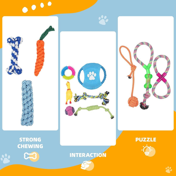 Dog Teething Chew Toys - 12 Pack Small Medium Breed Puppy Toy, Variety Dogs Rope Chew Toys Bundle for Boredom,Pet Interactive Squeaky Toys. Indestructible Cotton Puppy Teething Chew Tug Toys6