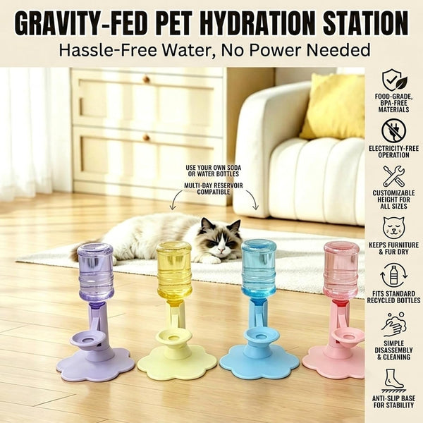 Cat Water Dispenser Stand – Spill-Proof Pet Water Bowl Adjustable Elevated Stand, Automatic Water Renewal, Detachable Easy Clean, Indoor Outdoor Use (Blue,Base+Bottle)3