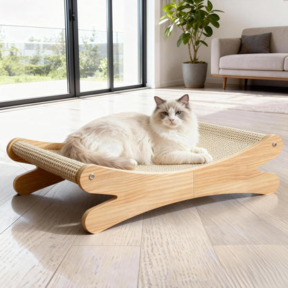 Natural Sisal Cat Scratcher Bed with Hammock – Solid Wood Furniture Style, Extra Large Cat Lounger & Scratch Pad for Indoor Cats, Protects Furniture1