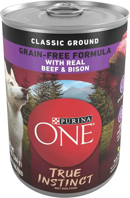 Purina ONE Wet Dog Food True Instinct Classic Ground Grain-Free Formula with Real Beef and Bison High Protein Dog Food - (Pack of 12) 13 Oz. Cans1