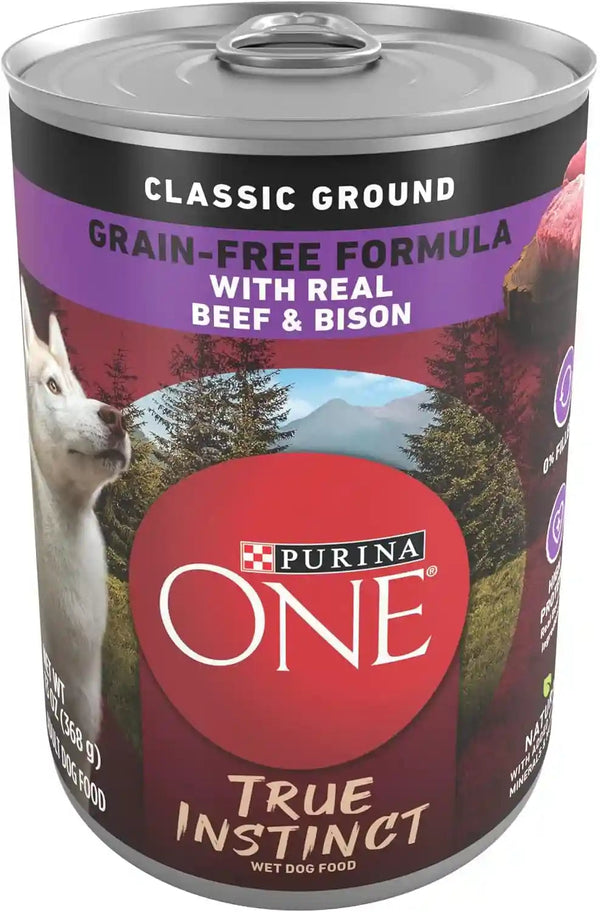 Purina ONE Wet Dog Food True Instinct Classic Ground Grain-Free Formula with Real Beef and Bison High Protein Dog Food - (Pack of 12) 13 Oz. Cans1