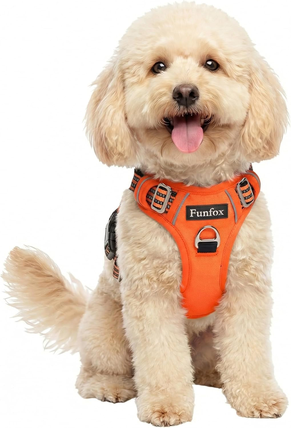 funfox-dog-harness-medium-sized-dog-vertical-handle-easy-control-no-pull-pet-vest-adjustable-with-2-leash-clips-soft-material-reflective-safe-night-walking-for-small-medium-large-breed-black-m