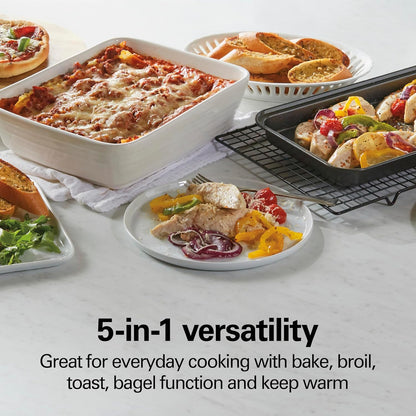 4 Slice Countertop Toaster Oven with 5 Cooking Modes | Bake, Broil, Toast, Keep Warm, Bagel | Stay on & Auto Shutoff | 2 Rack Positions | 200-450° F | Stainless Steel | 31143J3