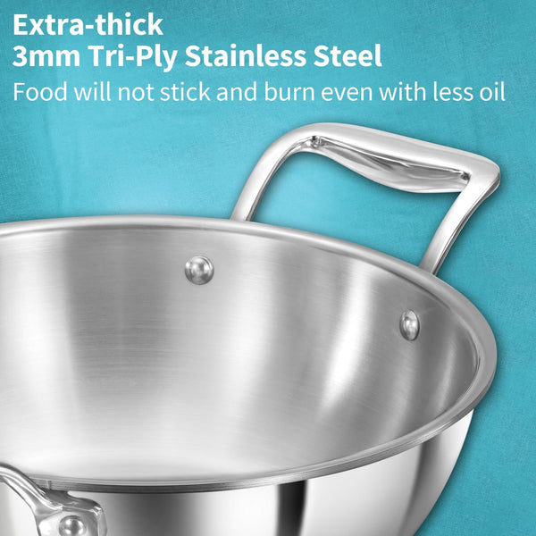 Pro 2.5 Litre Deep-Fry Pan, Triply Stainless Steel Kadhai with Stainless Steel Handles and Stainless Steel Lid, Silver (PSK25S)4