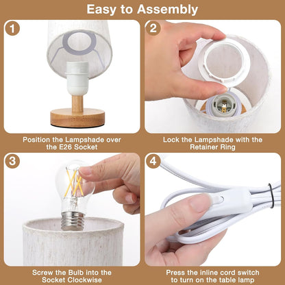 9" Small Table Lamp for Bedroom - Inline Control with 3000K Blub | Cream Shade and Wood Base | 680 Lumens | Easy Assembly | Minimalist Design | E26 | for Kitchen | for Kids Room8