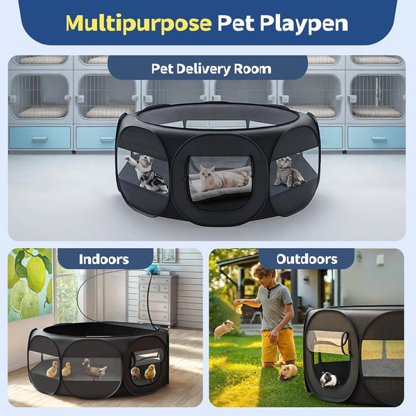 Small Animal Playpen, Chicken Brooder Box with Cover Top, Black | Portable Outdoor Exercise Pet Cage Tent, Waterproof Breathable Pet Playpen Indoor for Chick Ktiien Bunny Hamster Guinea Pig7