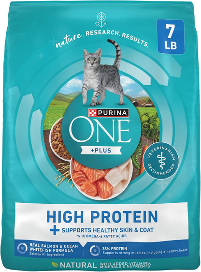 Purina ONE plus High Protein Cat Food Dry Salmon and Ocean Whitefish Cat Skin and Coat Health Formula - 7 Lb. Bag1