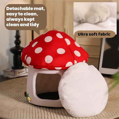 LYFJMUS Mushroom Cat Bed for Indoor Cats Mushroom Cow Shape Cat Cave Bed Cat Tent with Removable & Washable Cushion Pillow Cat House Bed for Cats Small Dogs ﻿3
