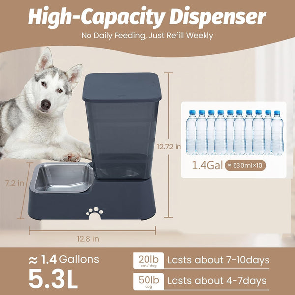 Automatic 5.4L/1.4Gal Pet Waterer, Pet Automatic Dog Water Dispenser Gravity Stainless Steel Water Feeder, Large Capacity Feeding Bowls for Cats and Medium & Large-Sized Dogs5