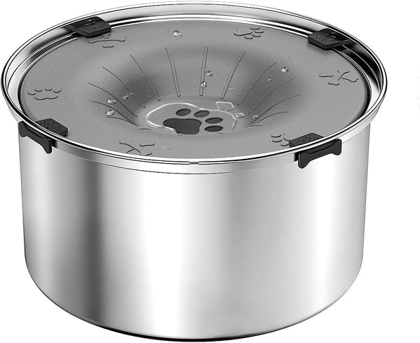 SCHITEC No Spill Dog Water Bowl for Large Dogs, 5.6L / 1.5 Gallon Stainless Steel Splash-Proof Slow Drinking Pet Dish with Floating Disk & Non-Slip Base, Mess-Free Design for Home or Travel-Gray1