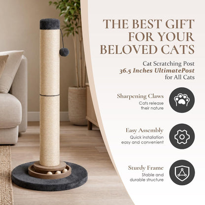 Heavy Duty Cat Scratching Post, 35 Inch Tall Cat Scratcher Cat Tree Tower with Hanging Ball for Indoor Cats Adults,Sisal Scratching Post with Toys7