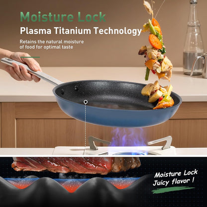 Plasma Titanium Cookware Set, 6Pcs Induction Pots and Pans | Blue, Non Toxic Healthy Cooking Pans and Pots Set with Scratch Defense Technology, PFOA&PFOS Free4
