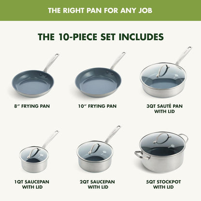 Treviso 10 Piece Cookware Set, Non-Toxic Pfas-Free Stainless Steel Ceramic Nonstick Coating, Induction Suitable, Pots, Pans Lids, Sauté & Saucepans, Multi Clad, Dishwasher & Oven Safe3