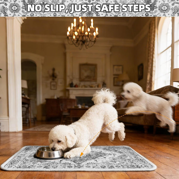 PUPTECK Dog Food Mat, Absorbent Pet Feeding Bowl Mat, Non-Slip Dog Mat for Food and Water, Quick Dry No Stains Cat Placemats Pet Supplies for Messy Drinkers, Grey 12"X20"6
