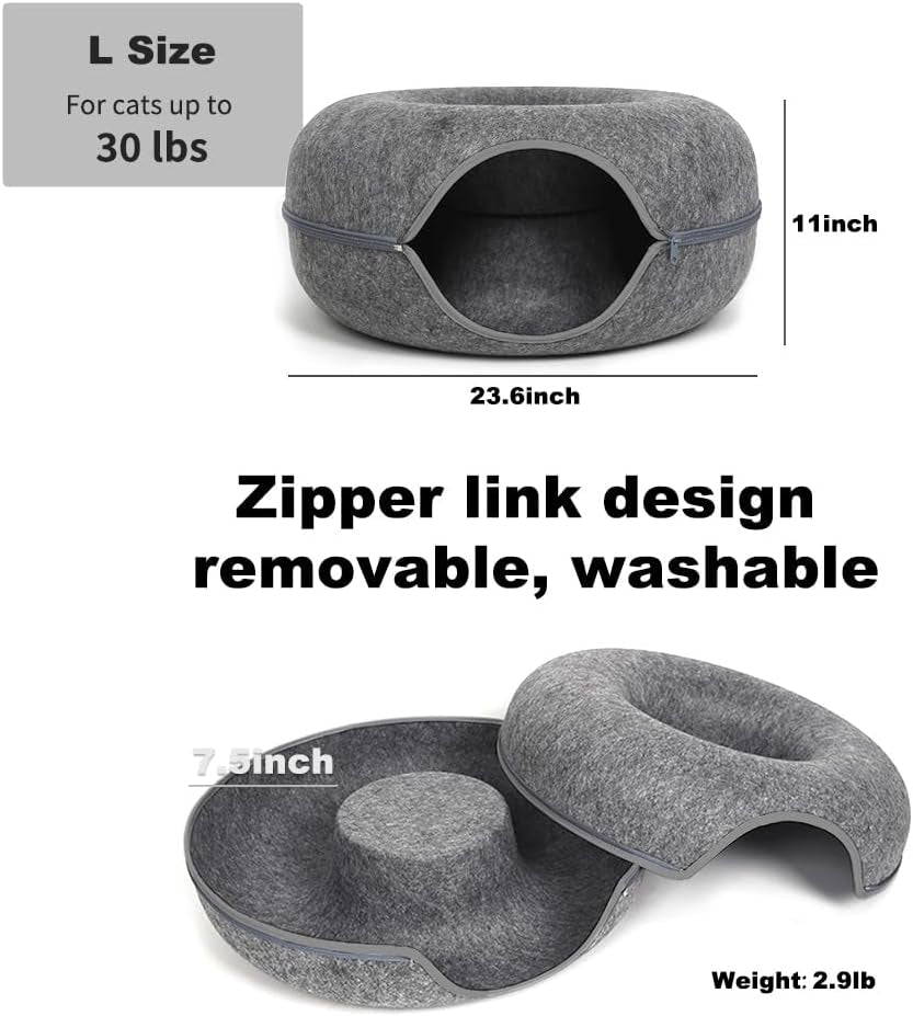 large-cat-tunnel-bed-for-indoor-cats-with-3-toys-scratch-resistant-donut-cat-bed-up-to-30-lbs-l-24x24x11-dark-grey
