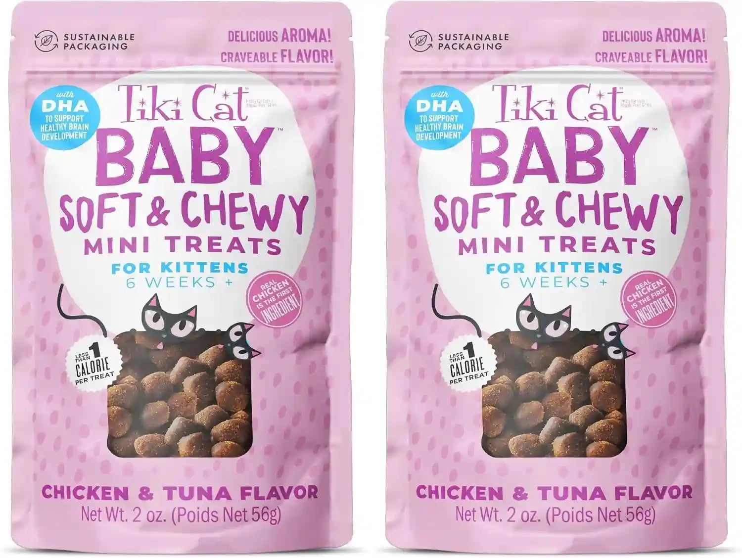tiki-cat-baby-soft-chewy-chicken-flavored-low-calorie-mini-treats-for-kittens-6-weeks-2-oz-pouch-pack-of-2