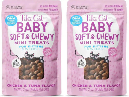 Tiki Cat Baby Soft & Chewy, Chicken Flavored, Low-Calorie, Mini Treats for Kittens 6 Weeks+, 2 Oz. Pouch (Pack of 2)1