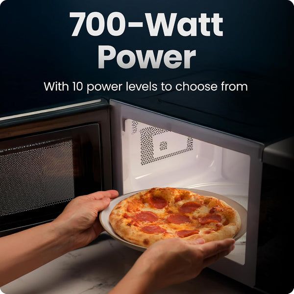 Compact Countertop Microwave, 0.7 Cu Ft, 700W, Stainless | 10 Power Levels, 3 One-Touch Presets, +30 Second Button, Time & Weight Defrost, Mute Option, Child Safety Lock, Digital Timer4