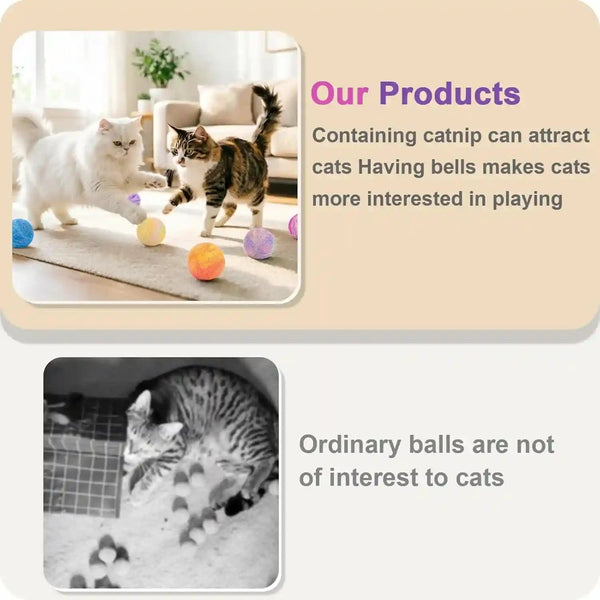 Retro Shaw Catnip Balls with Bell inside - 6 Pcs Interactive Catnip & Silvervine Cat Toys, Durable Wool Balls for Indoor Cats, Kitten Teething Toys, Natural Catnip Toys for Bored Cats6
