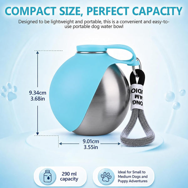 2 in 1 Portable Dog Water Bottle for Dogs,10Oz Stainless Steel Portable Dog Water Bottle with Foldable Silicone Bowl, Leak-Proof 2 in 1 Portable Tumbler for Small Dog & Puppy Walking Hiking Outdoor5