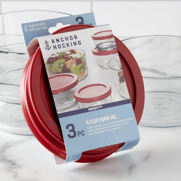 Replacement Lids for Glass Food Storage, 4 Cup Round, Set of 3 (Also Compatible with Pyrex Glass Food Storage)2