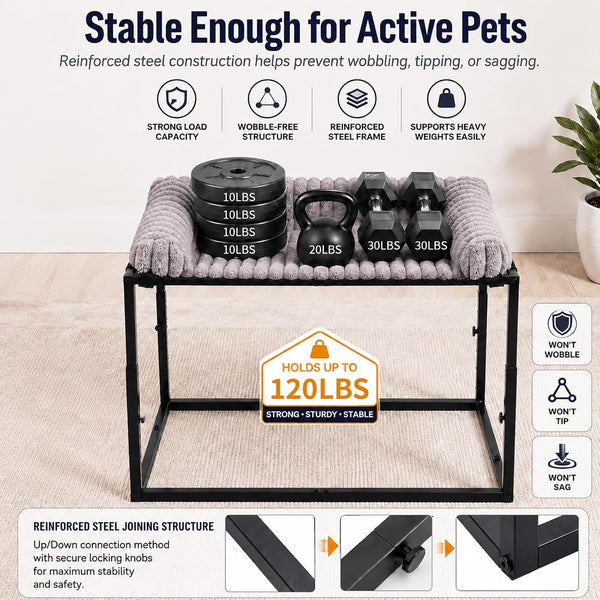 Adjustable Bedside Dog Bed for Medium Dogs, Elevated Co-Sleeper Dog Bed with Reinforced Metal Frame, Thick Supportive Cushion Mattress & Washable Cover, Dog Bedside Sleeper for Dogs & Cats5