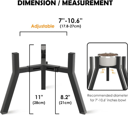 Dog Bowl Stand for Medium Large Dogs, Adjustable Width Elevated Dog Bowls 7-10.6", Raised Dog Food Water Bowls, 11 Inch Tall Single Holder, Black,Bowl Not Included4