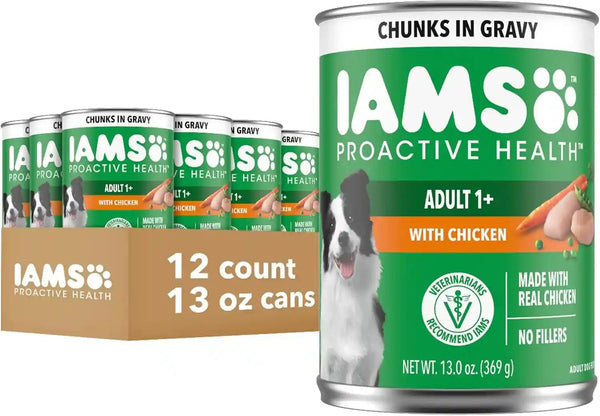 IAMS Proactive Health Pack Wet Dog Food, Beef & Chicken, 13 Oz, 12 Pack | Chunks in Gravy, Omega 6 Fatty Acids, Supports Healthy Skin, Muscles & Digestion, 13 Oz. Cans, No Artificial Flavors17